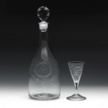 A JACOBITE DECANTER AND MATCHING WINE GLASS Circa 1770