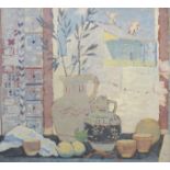 James Beattie Michie (1891-1960) Still life in front of window 54.5 x 59.5 cm. (21 7/16 x 23 7/16...