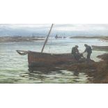 Colin Hunter, ARA RI RSW RE (British, 1841-1904) Fisherman preparing the nets 53.4 x 91.5 cm. (21...