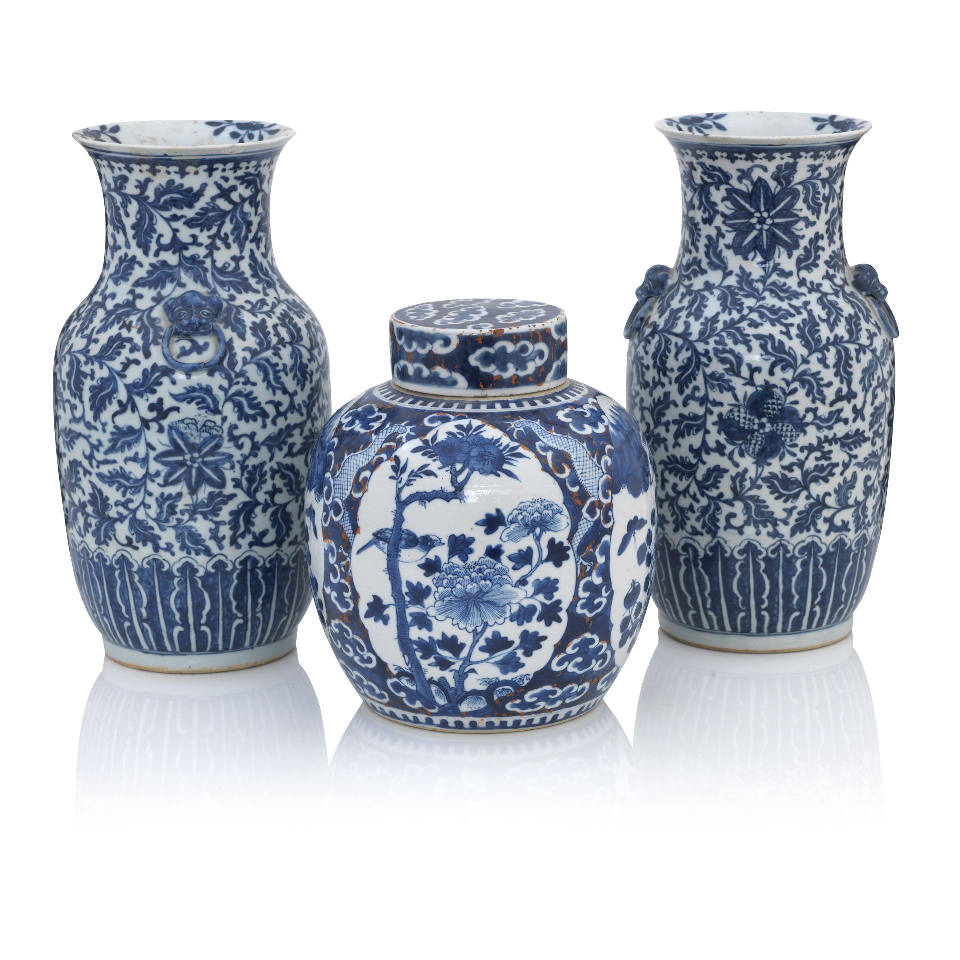 A Pair of Chinese Blue and White Baluster Vases 19th century (3)