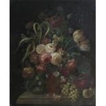 F. van Geit (Flemish) Still life with Vase of Summer Flowers and Bird Nest (and another Still Lif...