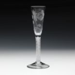 A Jacobite engraved opaque twist ratafia flute Circa 1765