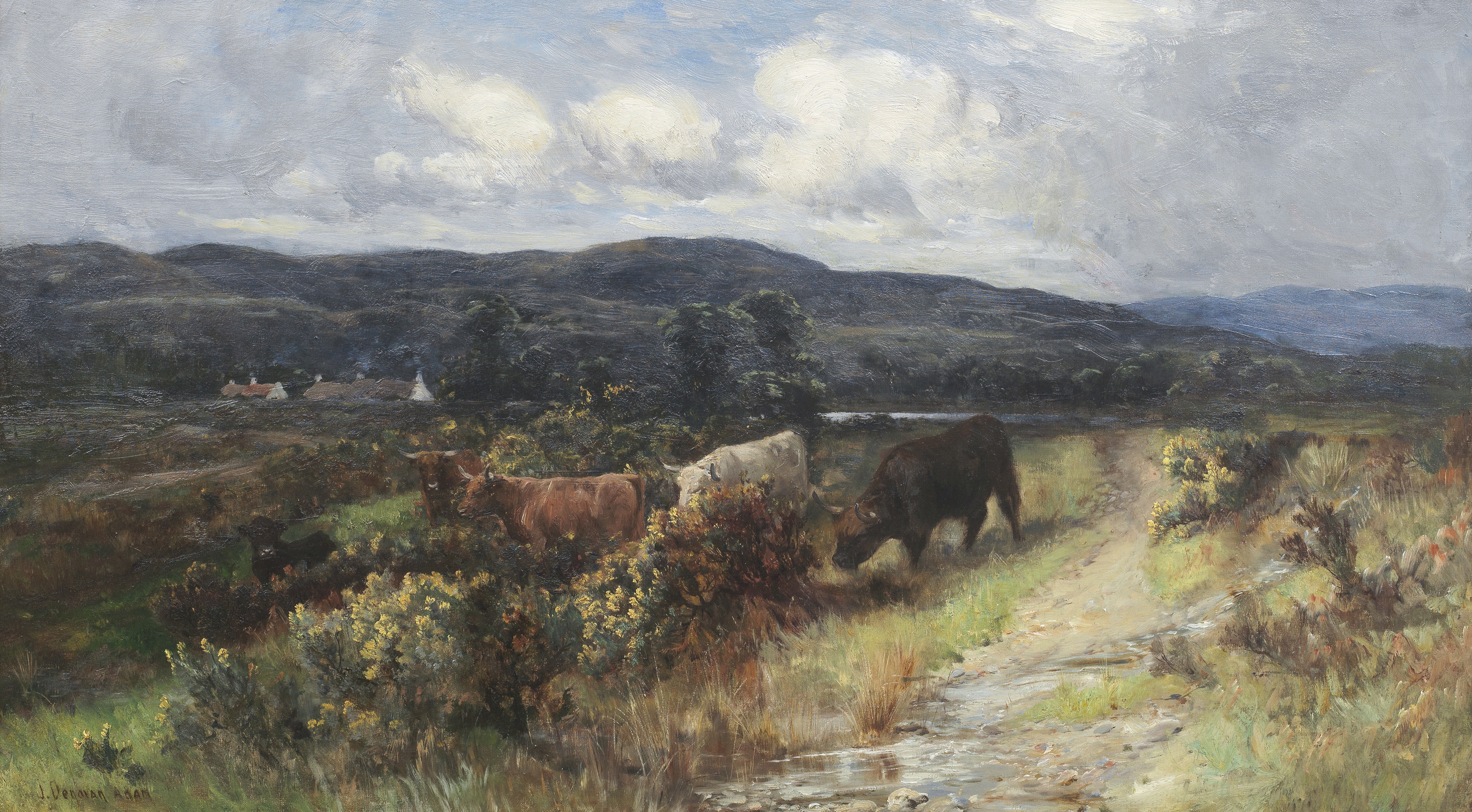 Joseph Denovan Adam, Jr. (Scottish, died 1935) Cattle amongst the gorse