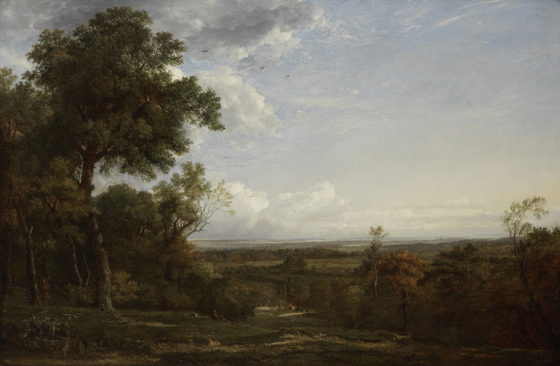Patrick Nasmyth (British, 1787-1831) Landscape with figures resting 55 x 85 cm. (21 5/8 x 33 7/16...