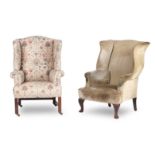 Two mahogany wing back armchairs (2)