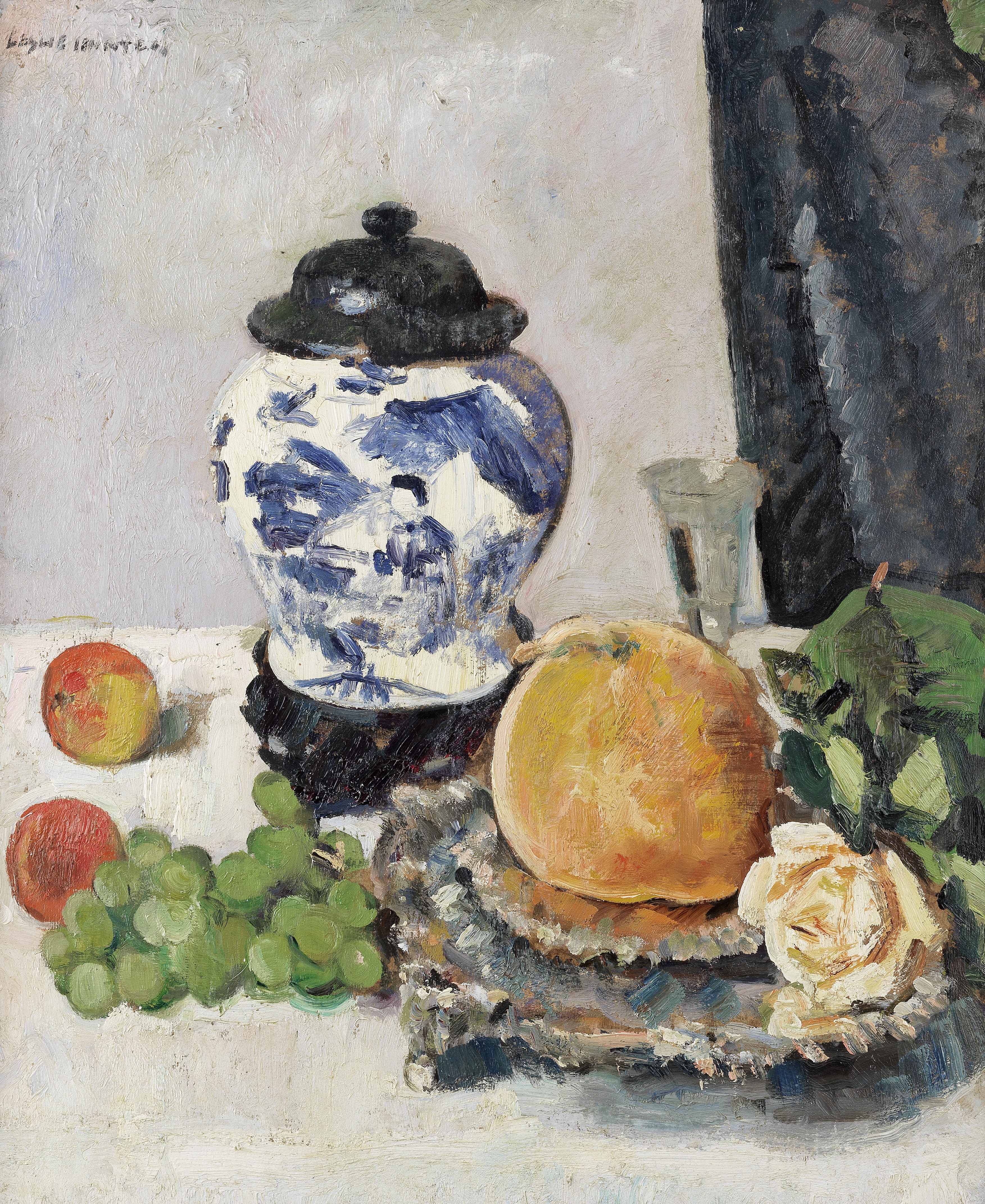 George Leslie Hunter (British, 1877-1931) Still life with Chinese vase, fruit and silver salver 6...