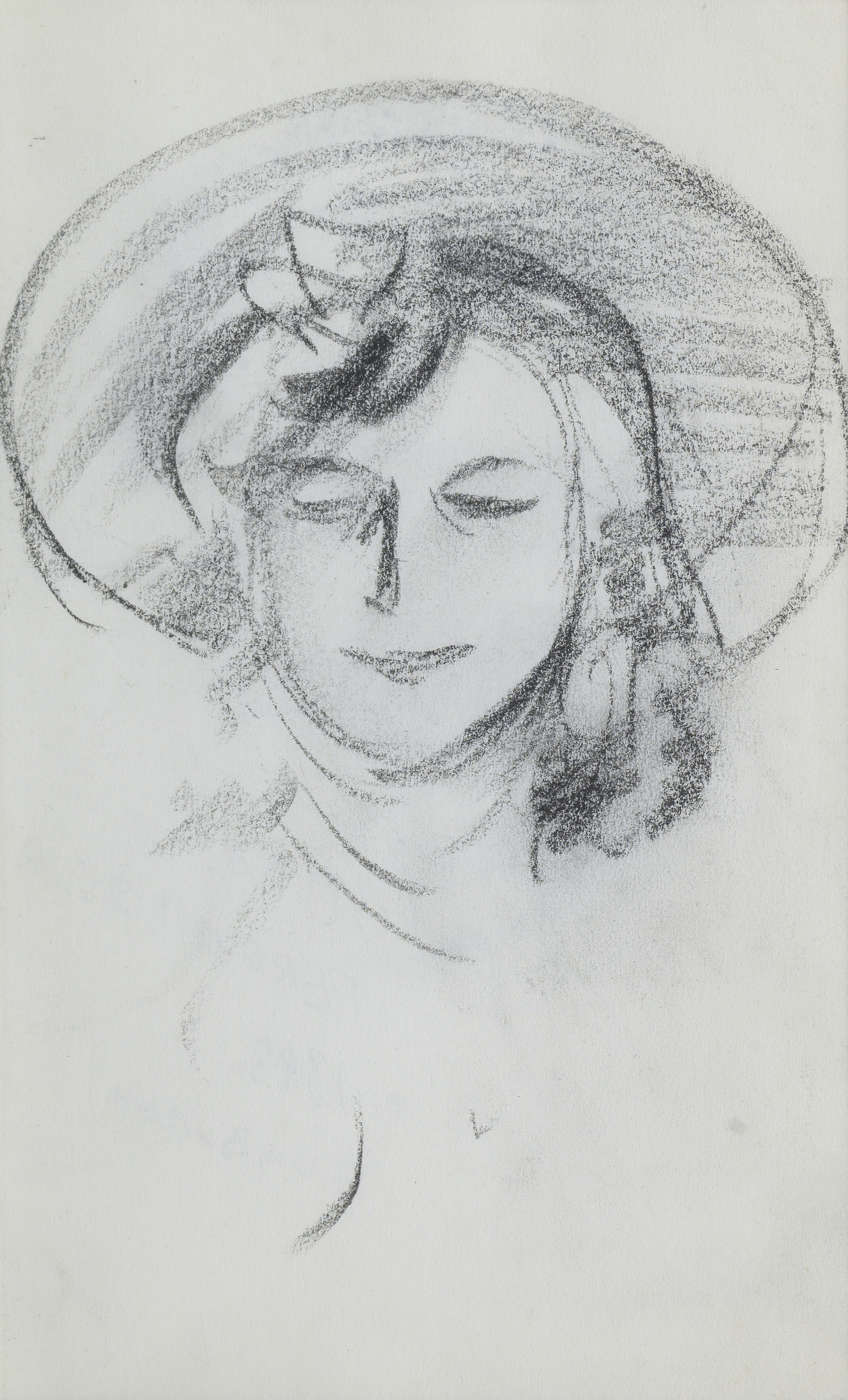 John Duncan Fergusson RBA (British, 1874-1961) Girl with hat and bow in her hair 17.5 x 10 cm. (6...