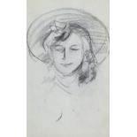 John Duncan Fergusson RBA (British, 1874-1961) Girl with hat and bow in her hair 17.5 x 10 cm. (6...