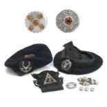 A collection of Scottish kilt jacket buttons, cap badges and brooches (quantity)