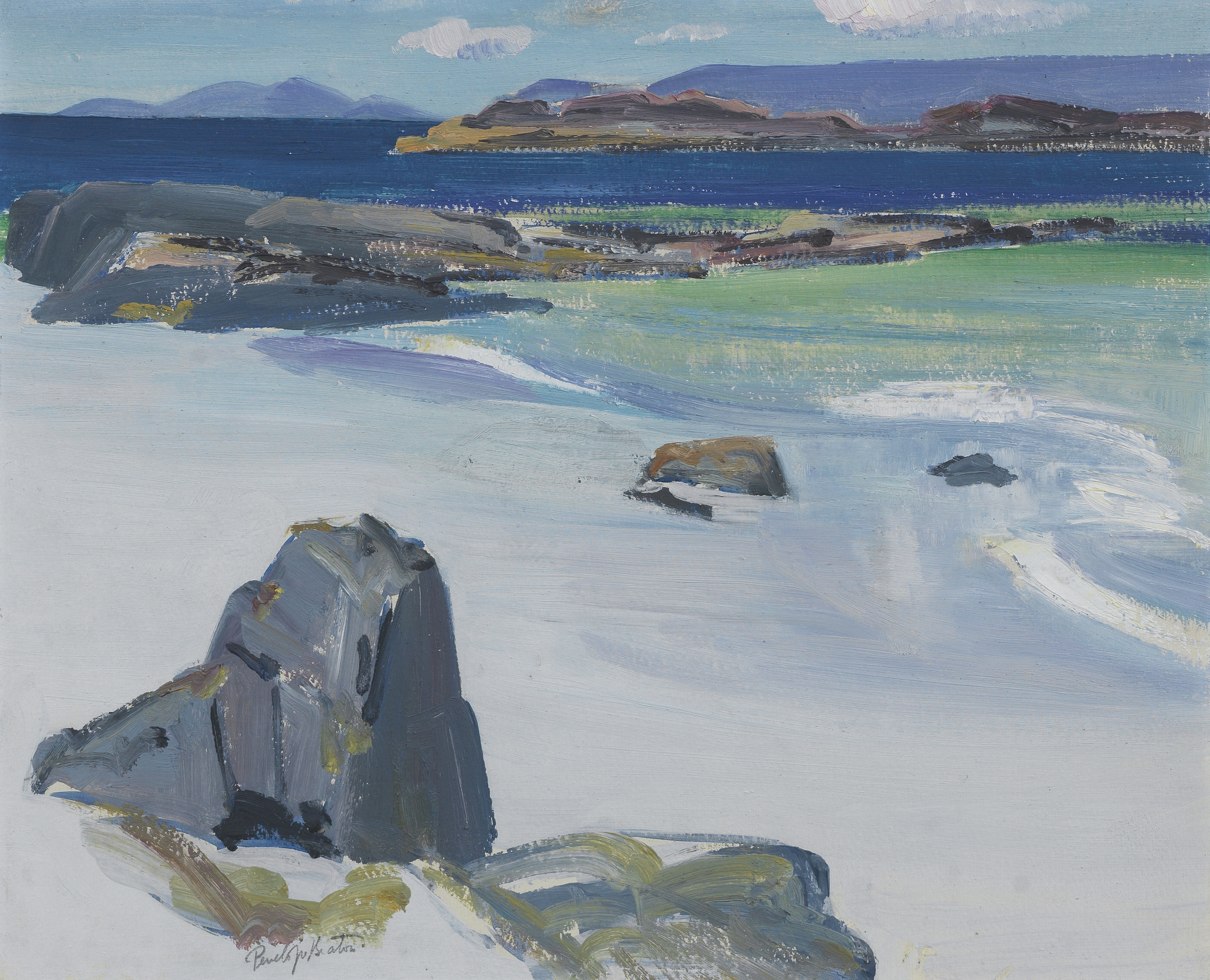 Penelope Beaton, ARSA RSW (British, 1886-1963) Rocks and Receding Tide, Iona 37 x 44 cm. (14 9/16...