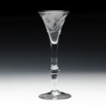 A Jacobite engraved wine or cordial glass Circa 1750