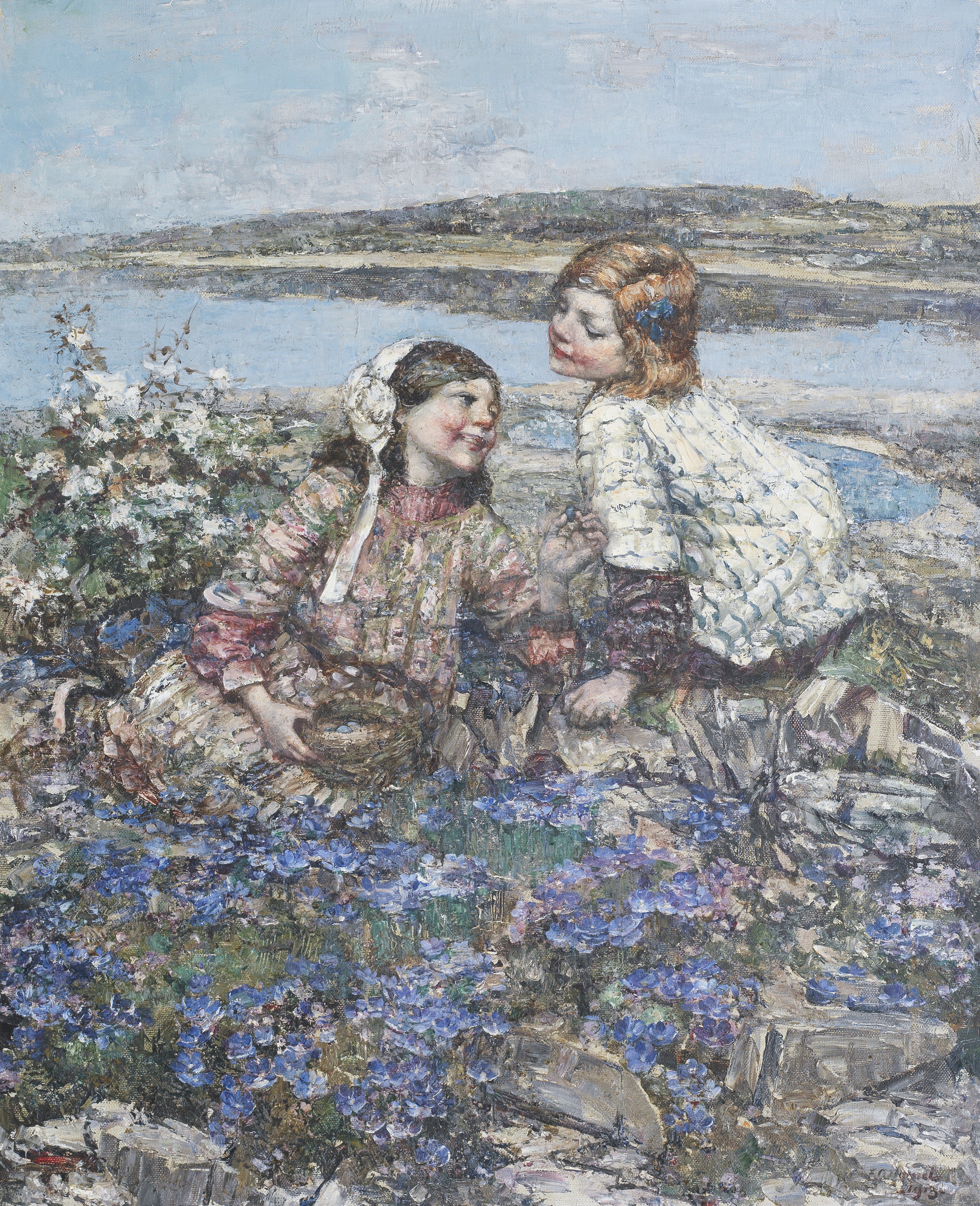 Edward Atkinson Hornel (British, 1864-1933) Brighouse Bay 93 x 77 cm. (36 5/8 x 30 5/16 in.)