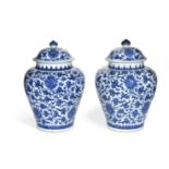 A PAIR OF BLUE AND WHITE BALUSTER JARS AND COVERS Kangxi (4)