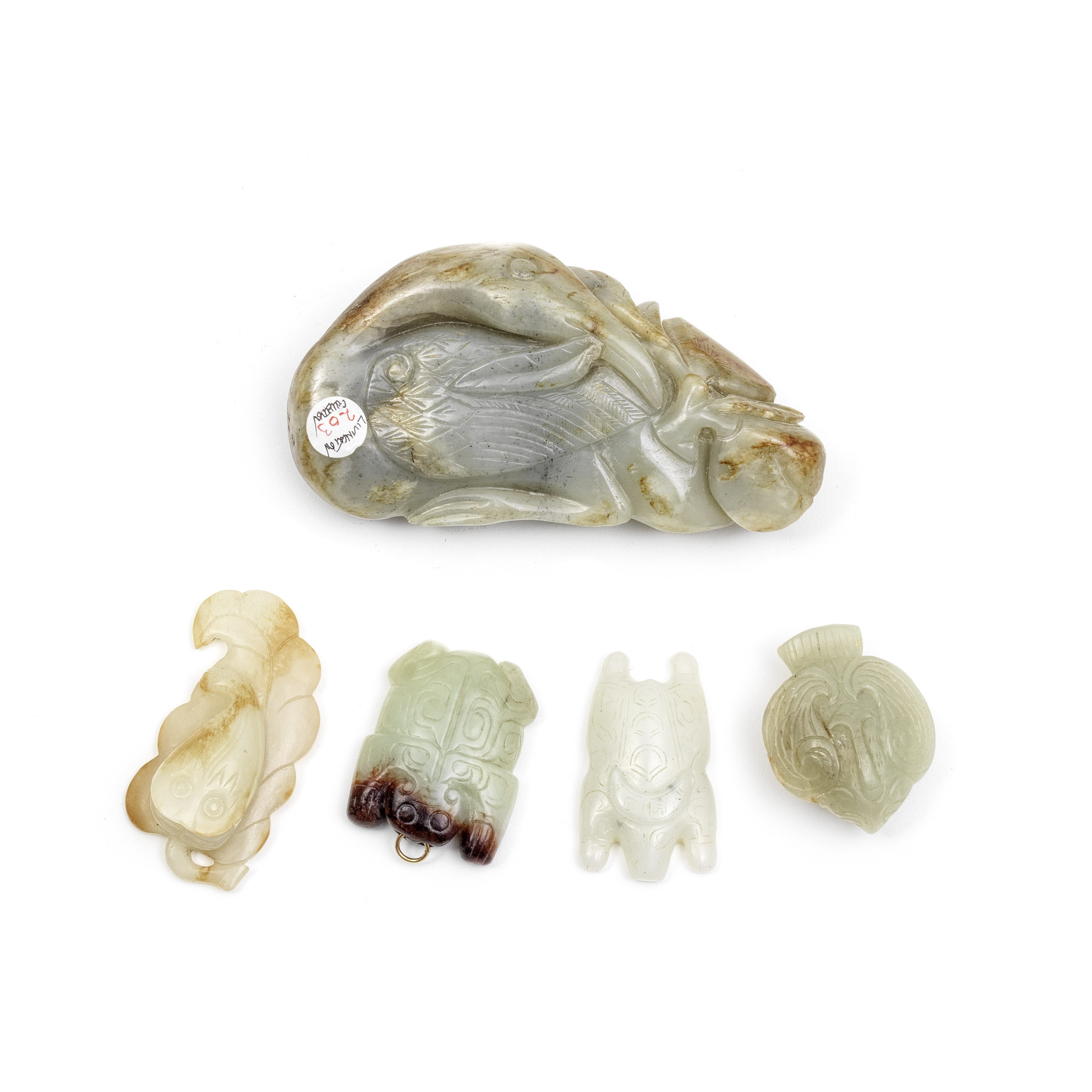 A GROUP OF FIVE JADE CARVINGS OF ANIMALS Qing Dynasty and later (5)