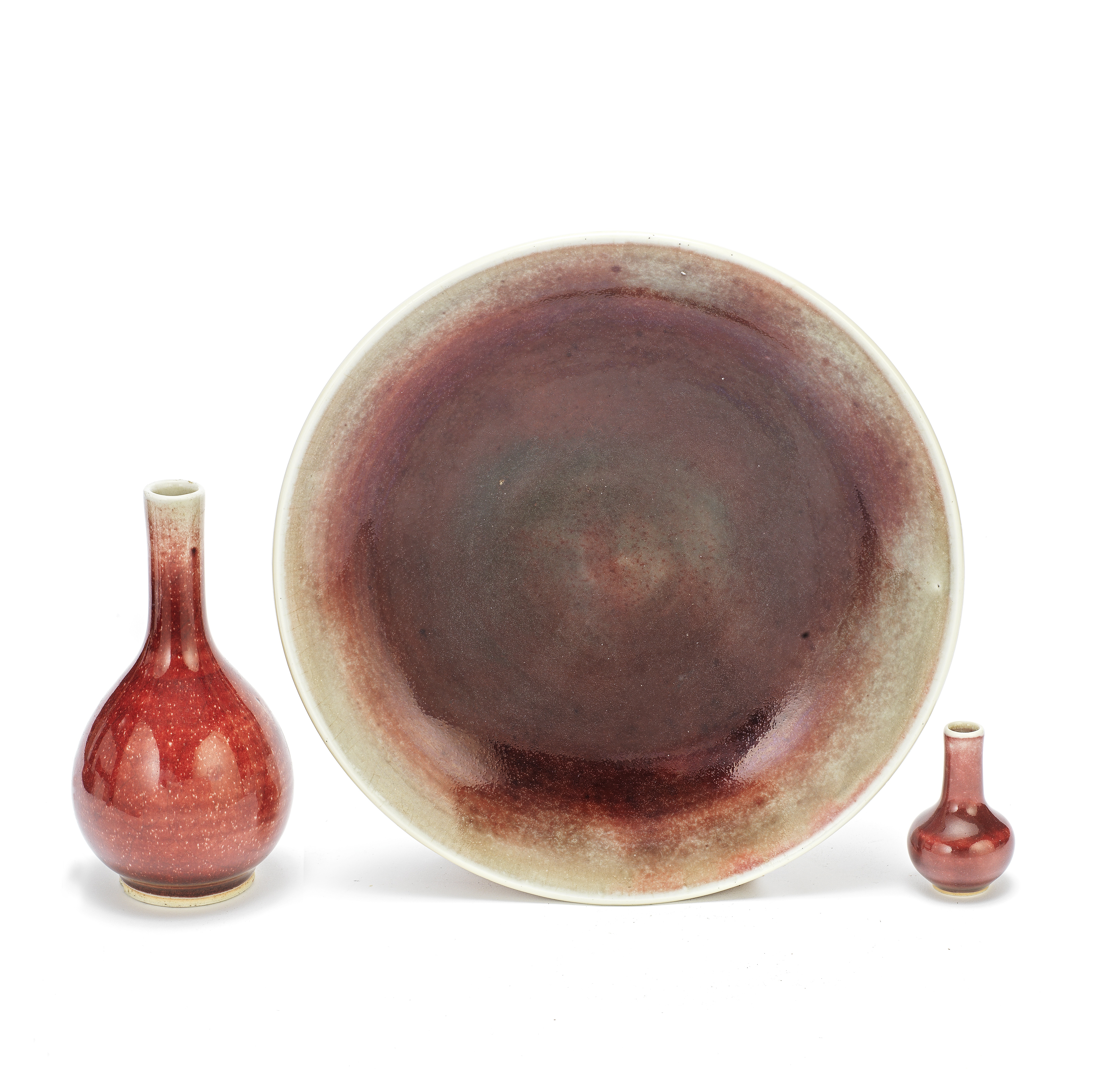 A GROUP OF THREE COPPER-RED-GLAZED WARES Kangxi to 19th century (3)