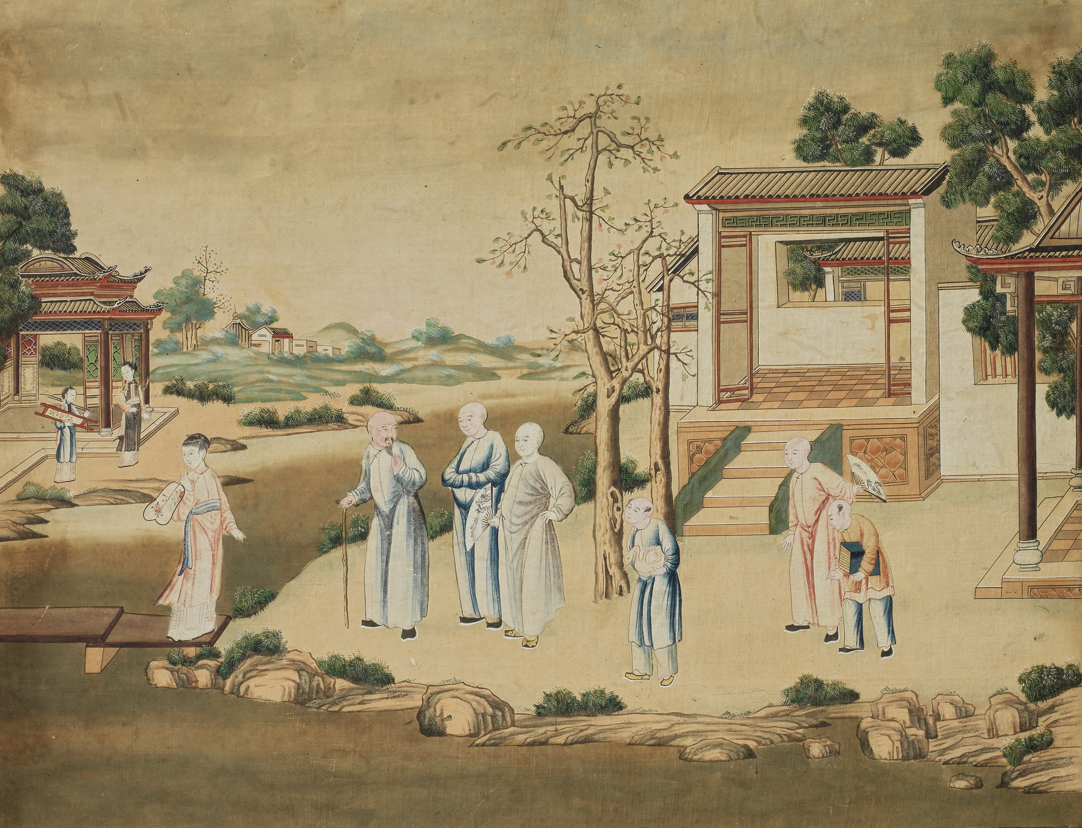 ANONYMOUS, CHINESE EXPORT SCHOOL (LATE 18TH CENTURY) 'Ladies and Eunuchs in a garden'