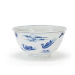 A BLUE AND WHITE 'DUCKS' BOWL Chenghua six-character mark, Kangxi