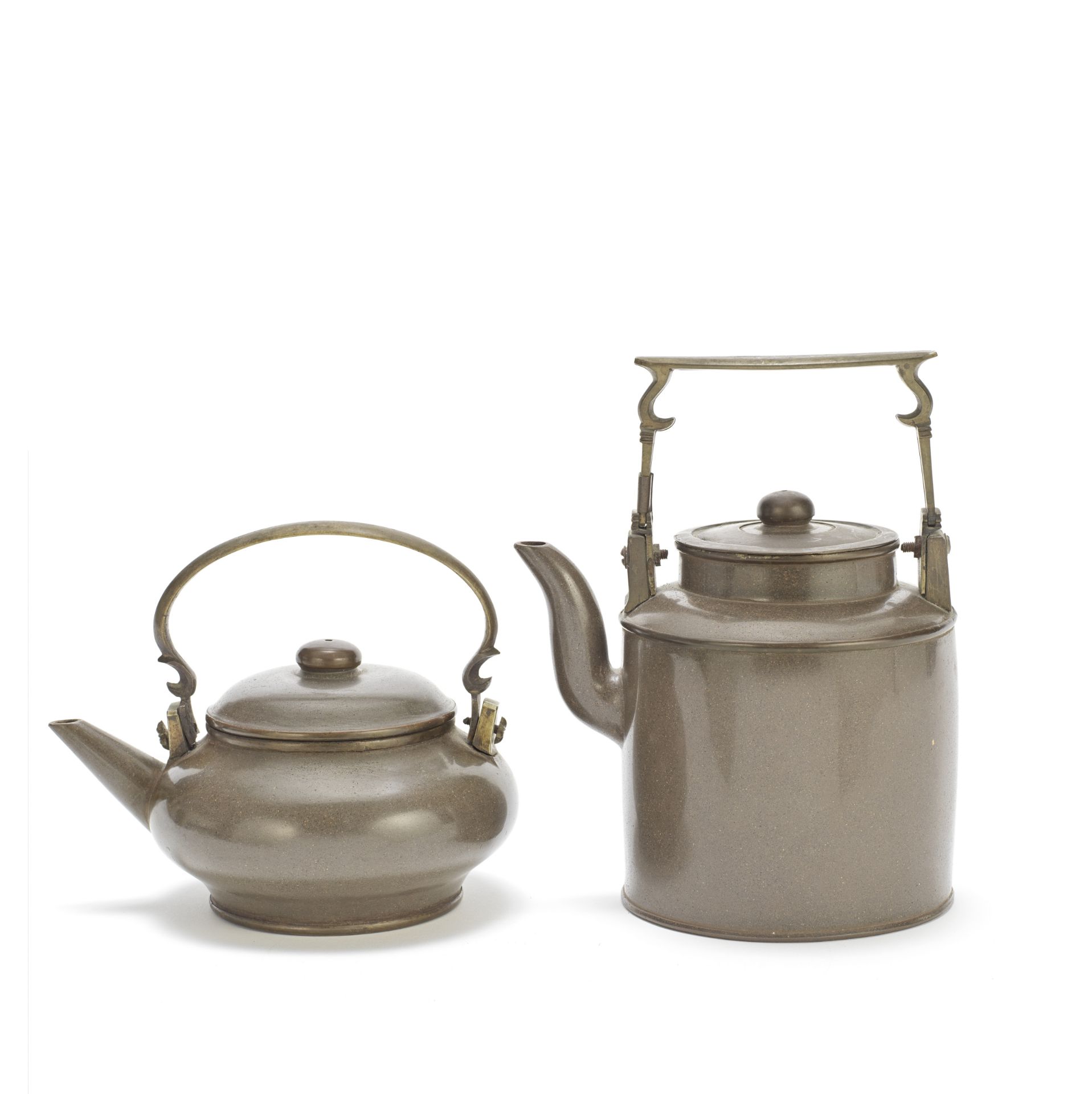 TWO 'THAI MARKET' YIXING TEAPOTS AND COVERS 19th century (2)