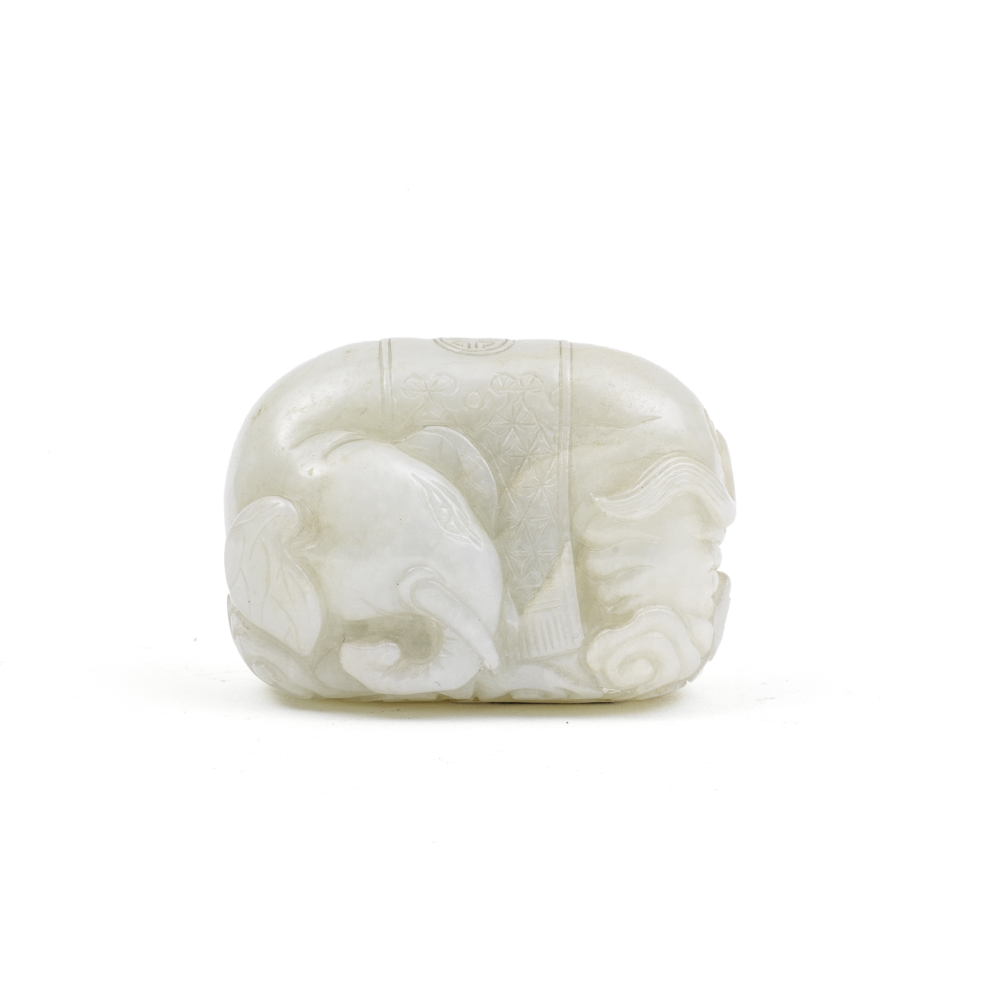 A PALE JADE CARVING OF AN ELEPHANT 18th/19th century (2)