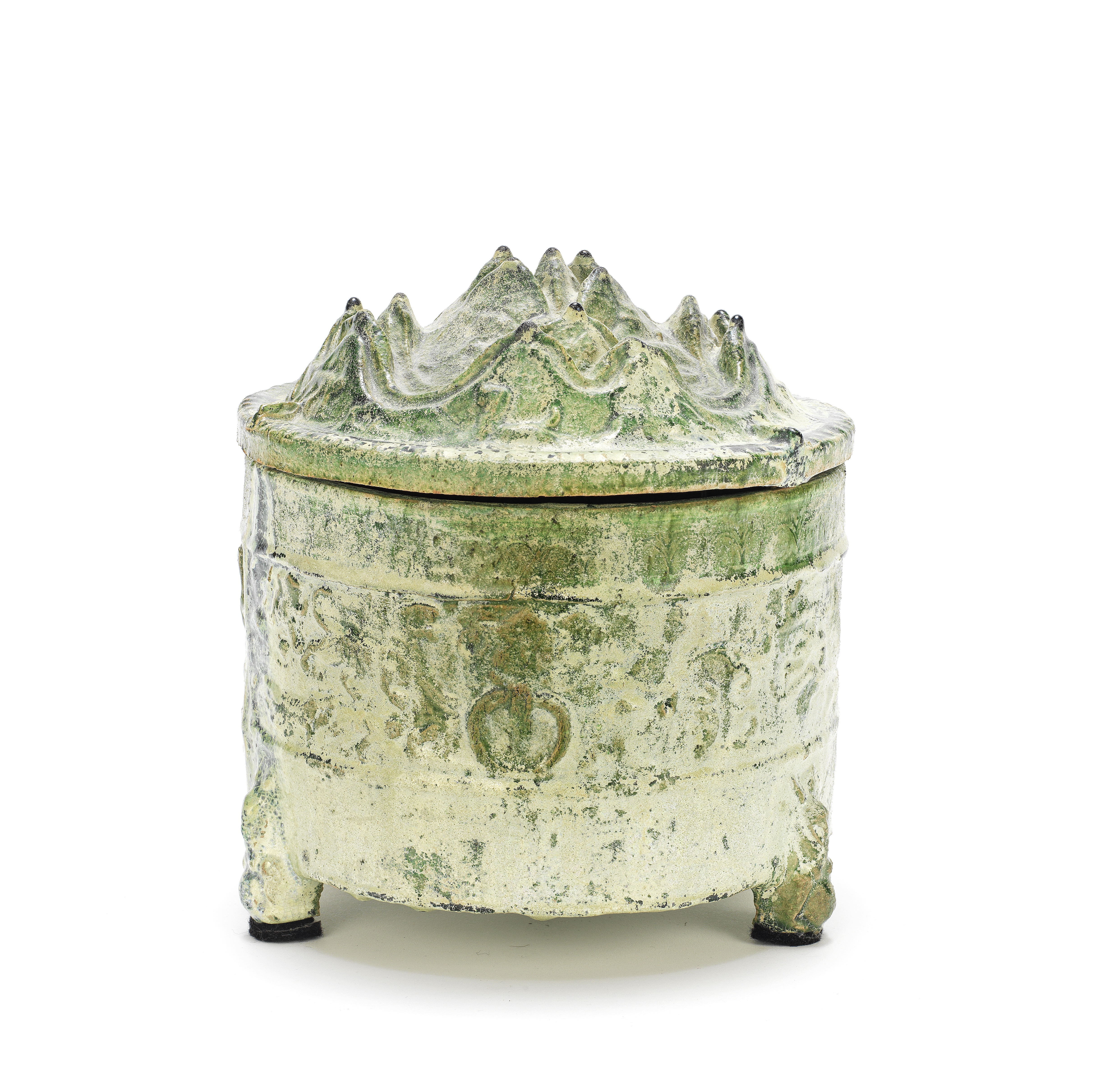 A GREEN-GLAZED POTTERY INCENSE BURNER AND COVER, BOSHANLU Han Dynasty (2)