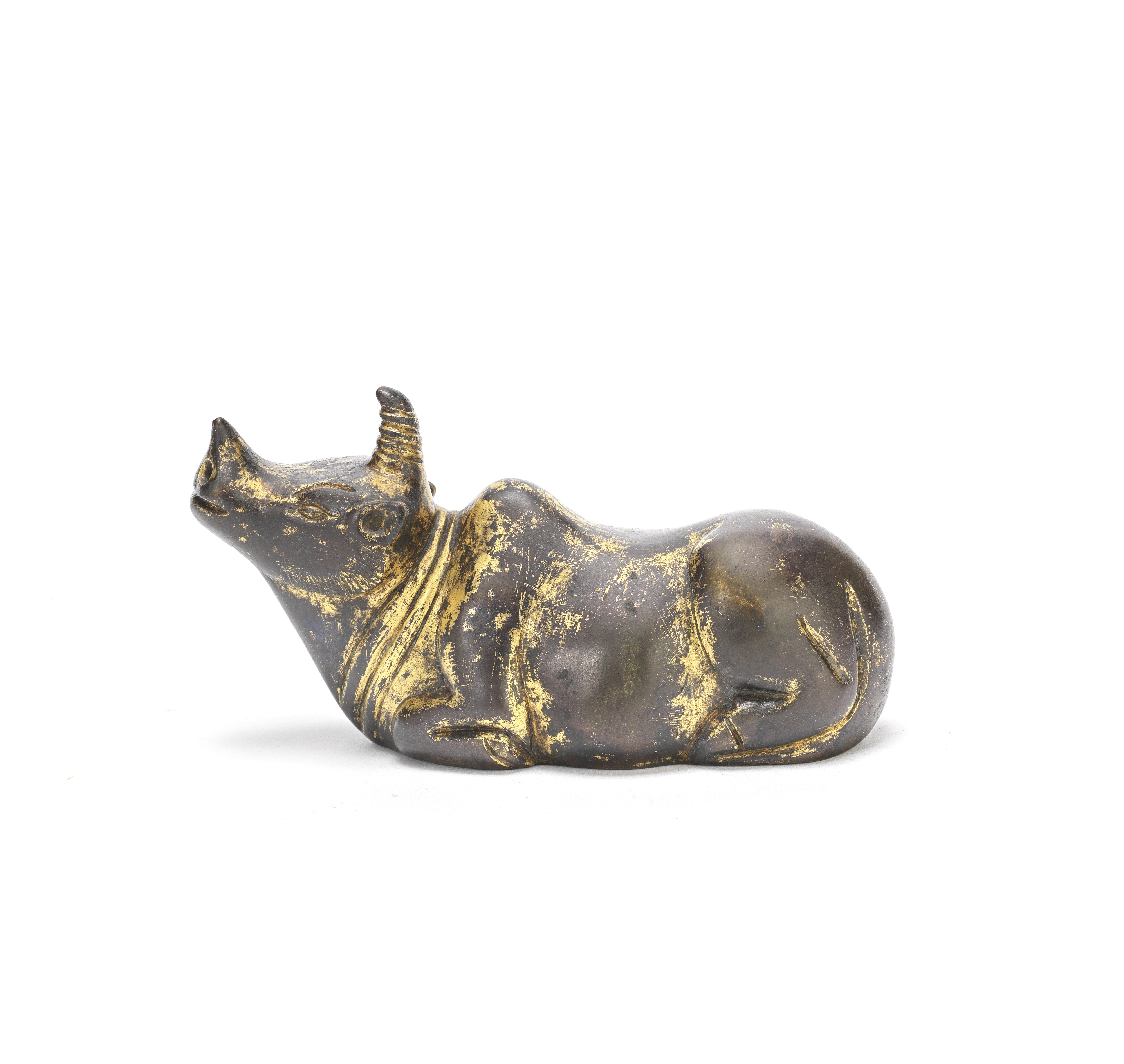 A PARCEL-GILT BRONZE 'HORNED MYTHICAL BEAST' WEIGHT Ming Dynasty