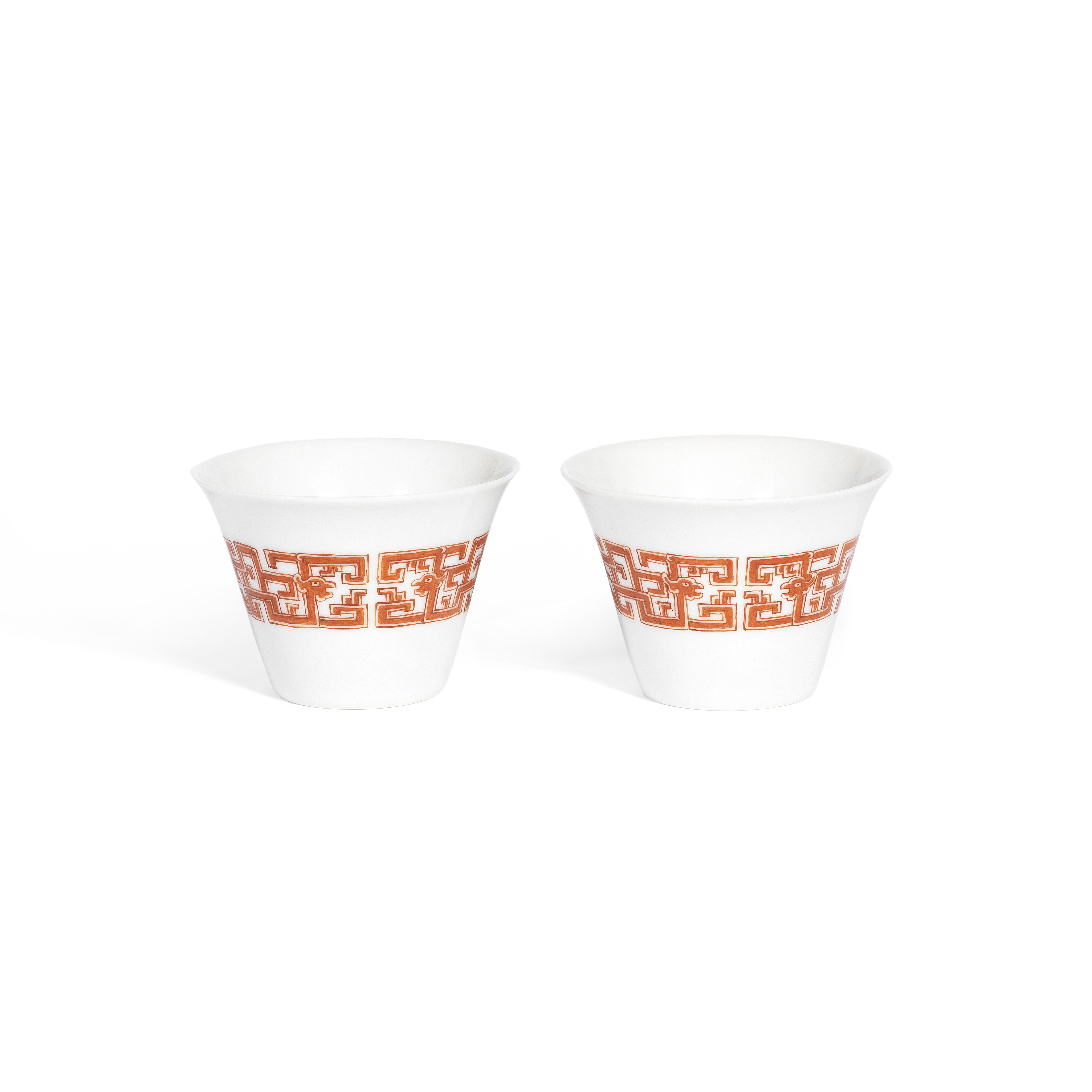 A PAIR OF IRON-RED-DECORATED CUPS Yongzheng four-character marks, 19th/20th century (2)