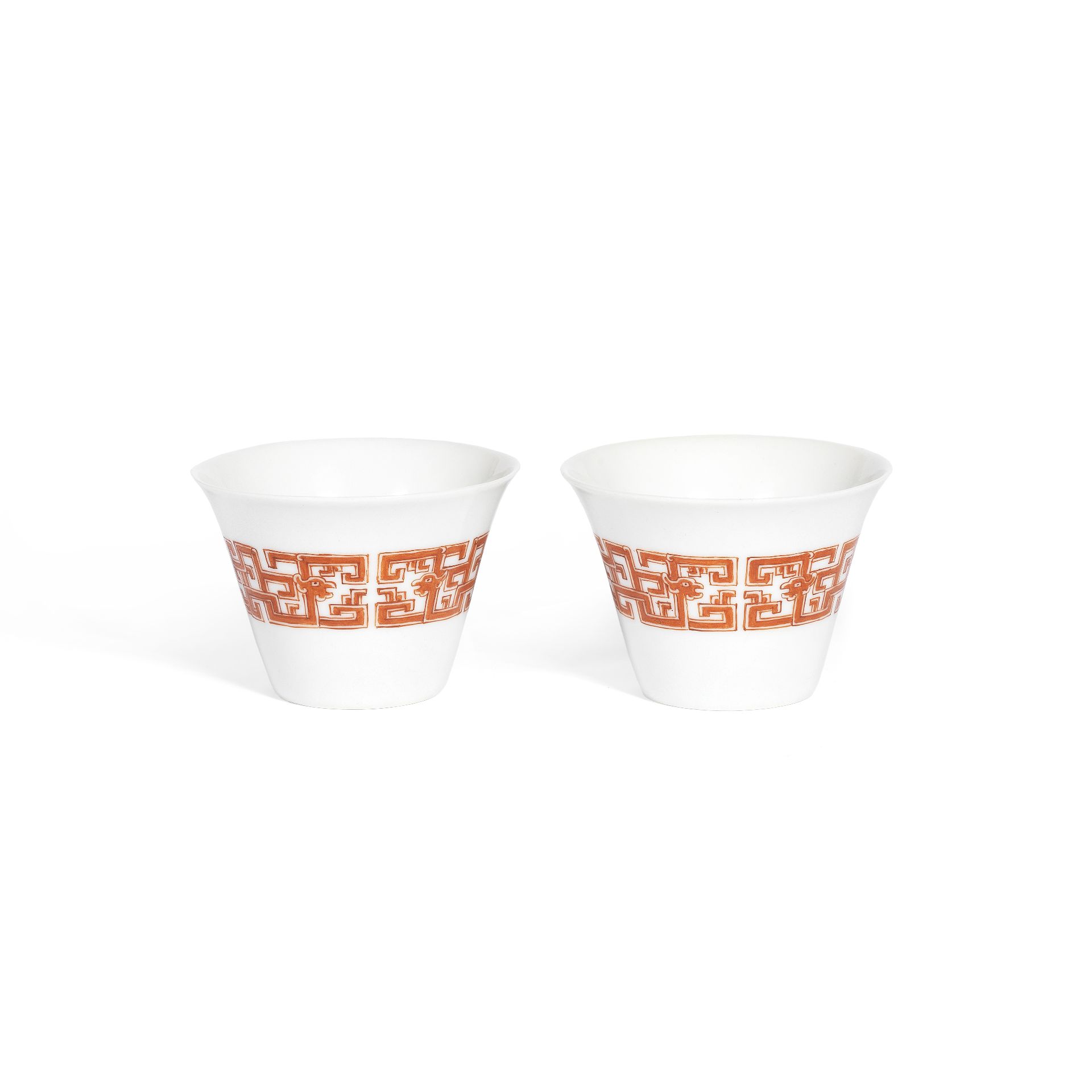 A PAIR OF IRON-RED-DECORATED CUPS Yongzheng four-character marks, 19th/20th century (2)