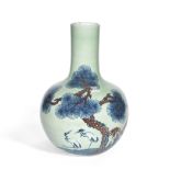 A CELADON-GROUND UNDERGLAZE BLUE AND COPPER-RED VASE, TIANQIUPING 19th century