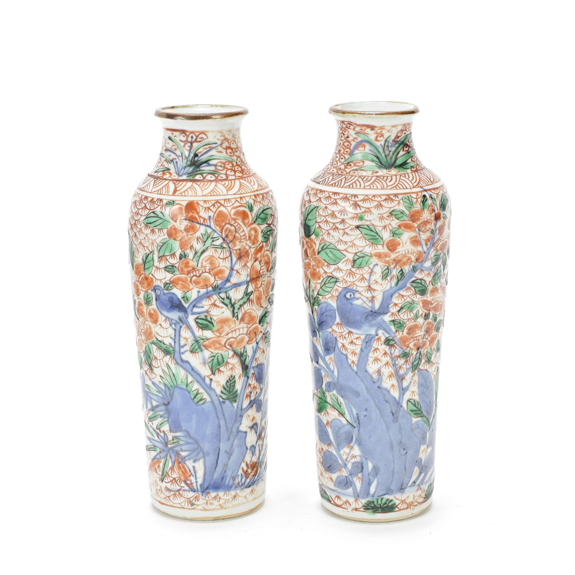 A PAIR OF WUCAI SLEEVE VASES 17th century (3)