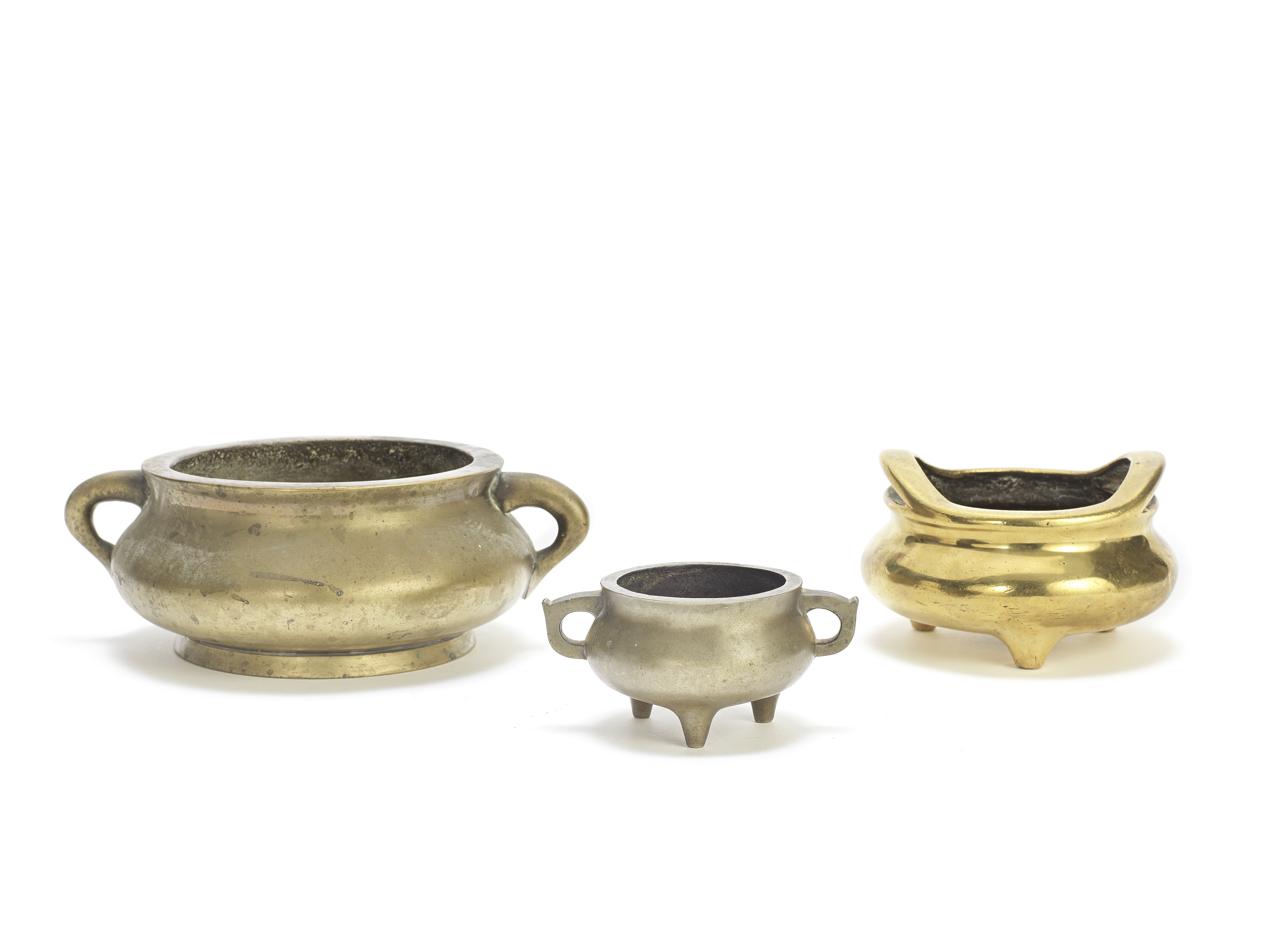 THREE BRONZE INCENSE BURNERS 19th century (3)