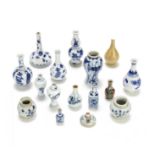 A GROUP OF FIFTEEN DOLL'S HOUSE MINIATURE VASES AND ONE LID 18th/19th century (16)