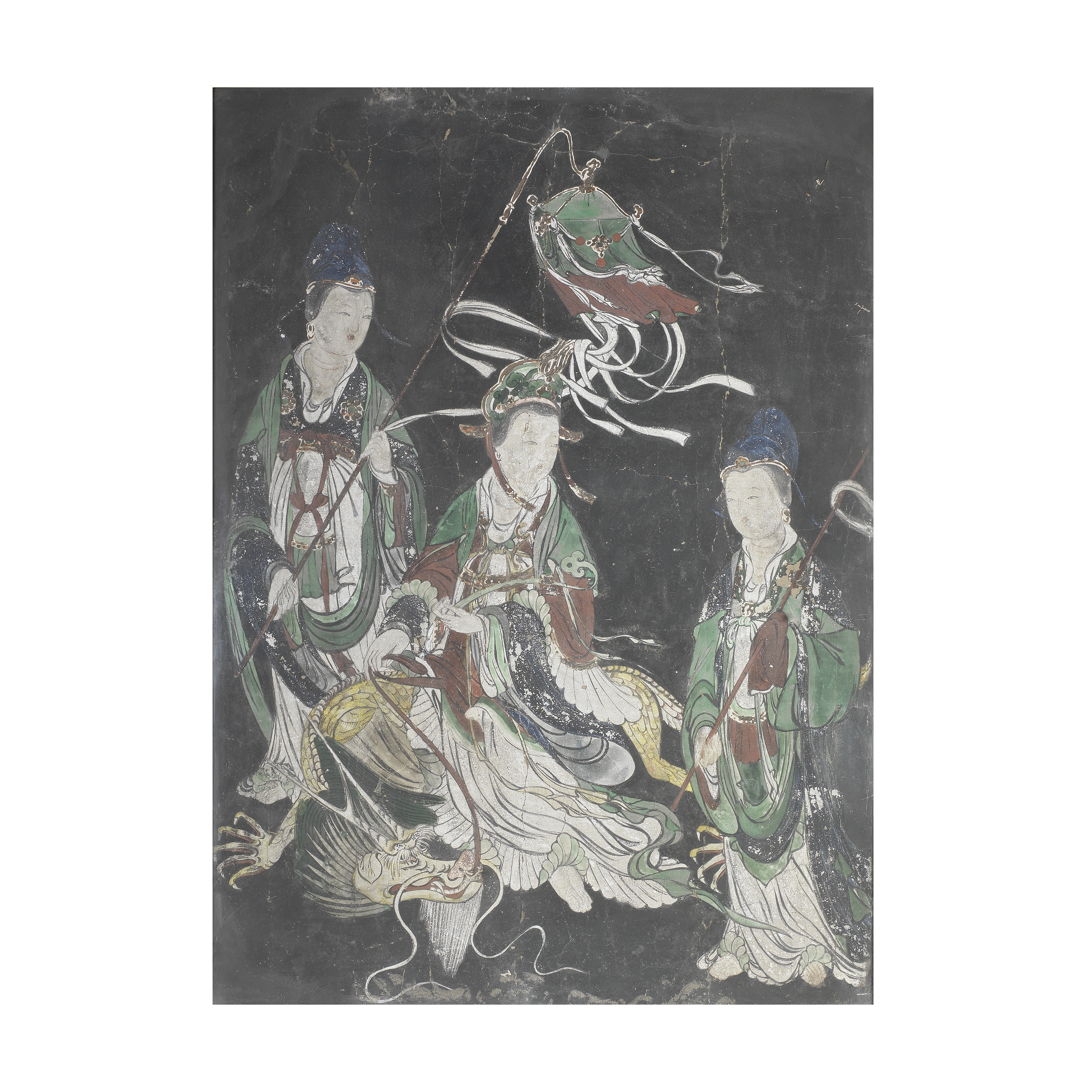 A FRESCO PANEL WITH FEMALE DEITIES Ming Dynasty