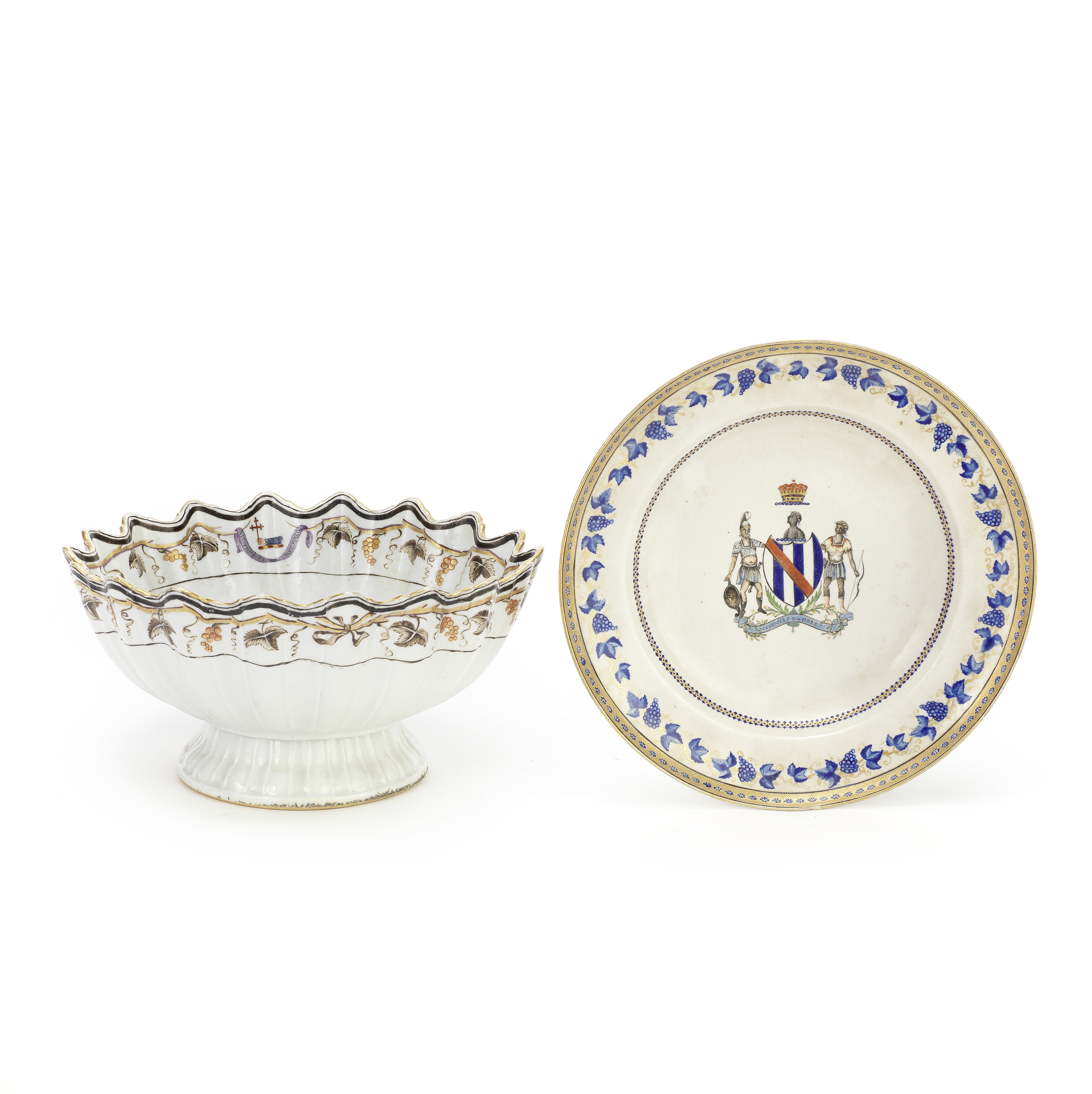 AN ARMORIAL FLUTED BOWL AND AN ARMORIAL DISH Qianlong, c.1795 (2)