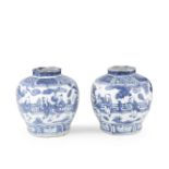 A PAIR OF BLUE AND WHITE 'BOYS' JARS Wanli (2)