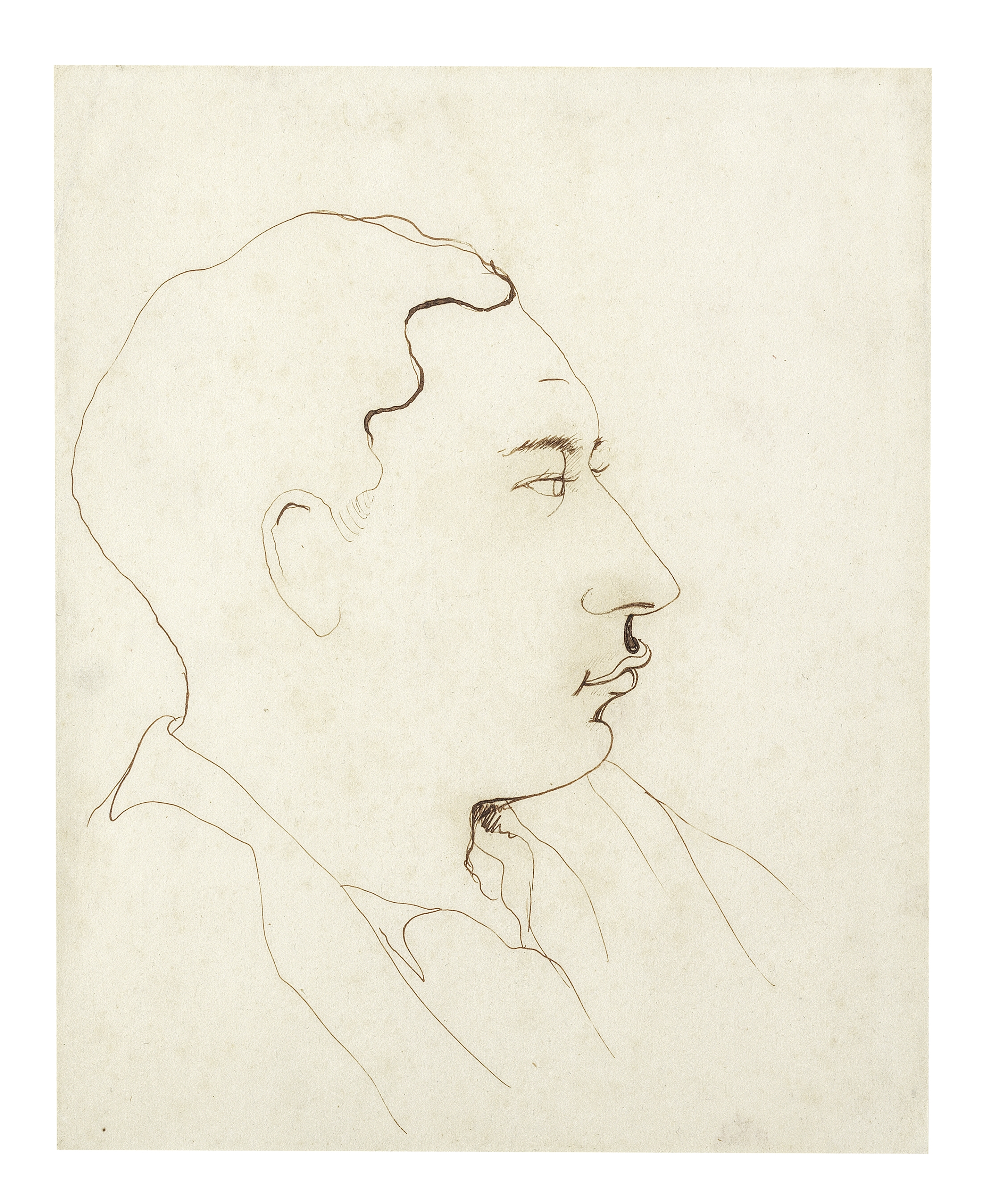 Jean Cocteau (1889-1963) Portrait d'un homme en profil (pen and brown ink on tracing paper)