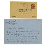 JEAN COCTEAU (1889-1963) Lettre autographe adress&#233;e &#224; Andr&#233; Gide(?) &#233;vocant l...