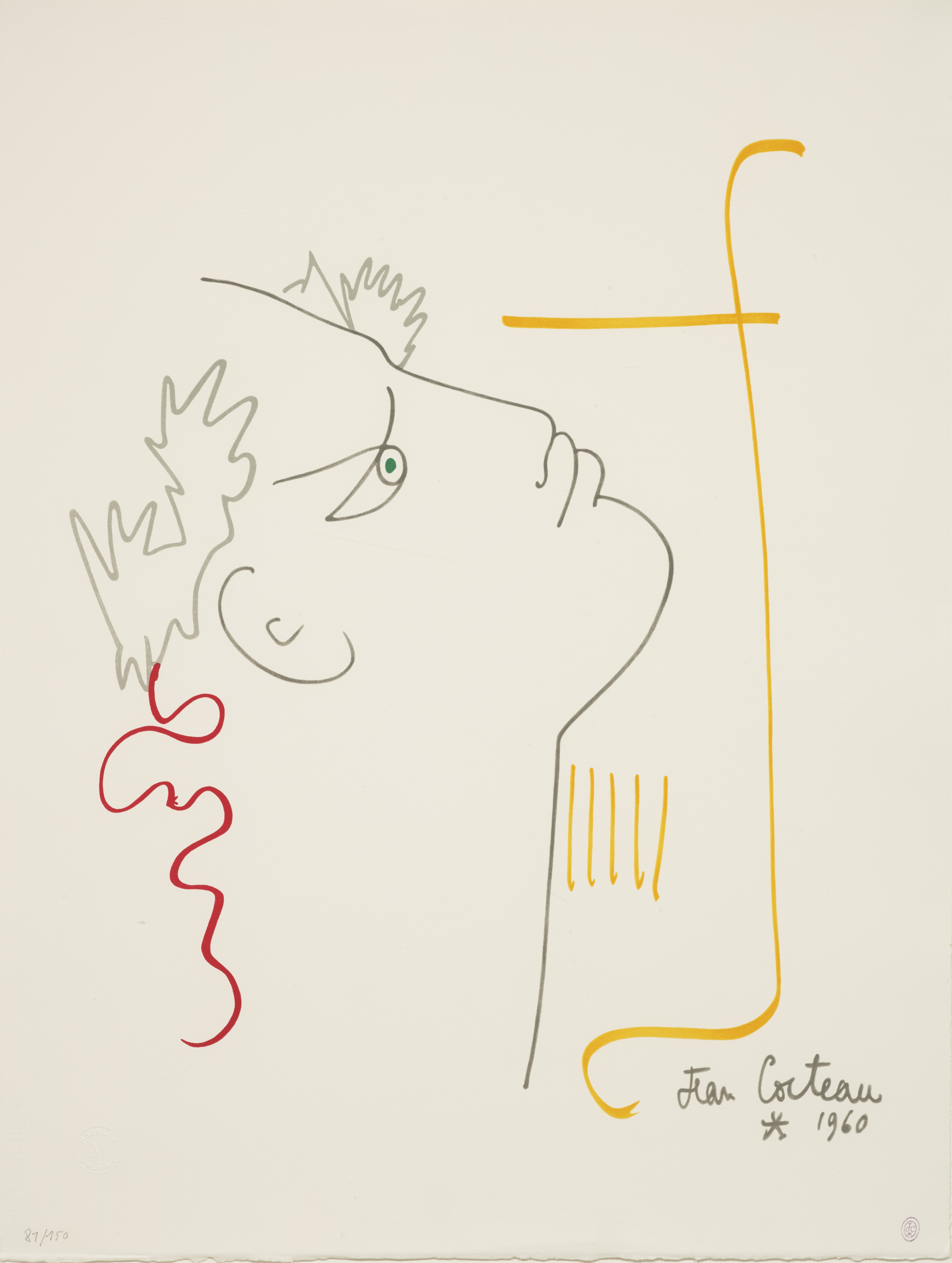 JEAN COCTEAU (1889-1963) Orph&#233;e &#224; la lyre; Profil brun et rouge ; 57 x 37cm (2) (with t...