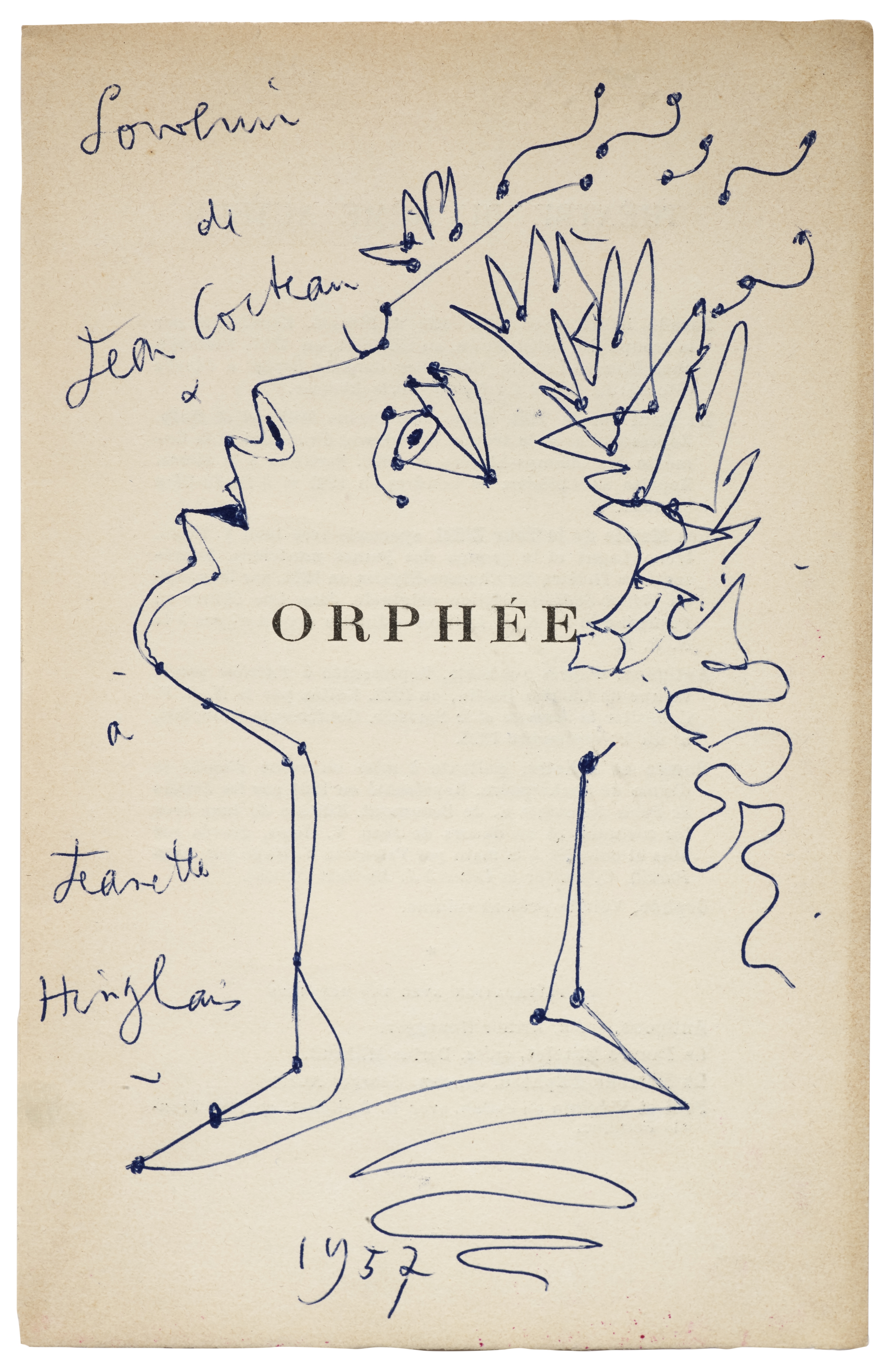 JEAN COCTEAU (1889-1963) Profil d'Orph&#233;e aux lauriers (Ex&#233;cut&#233; en 1957 signed, da...