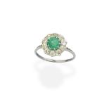 EMERALD AND DIAMOND CLUSTER RING