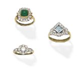 THREE DIAMOND AND GEM-SET RINGS (3)