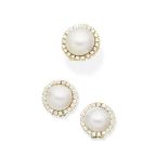 MAB&#201; PEARL AND DIAMOND RING AND EARRING SUITE (2)