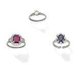 THREE GEM-SET RINGS (3)