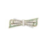 EMERALD AND DIAMOND BOW BROOCH