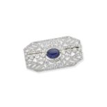 SAPPHIRE AND DIAMOND BROOCH,