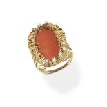 CORAL AND DIAMOND RING