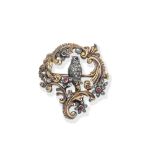 DIAMOND, RUBY AND SAPPHIRE BIRD BROOCH,