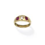 RUBY AND DIAMOND THREE-STONE RING