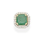 EMERALD AND DIAMOND CLUSTER RING