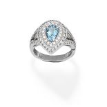 AQUAMARINE AND DIAMOND RING