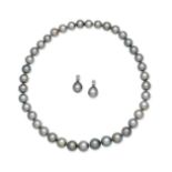 CULTURED PEARL NECKLACE AND CULTURED PEARL AND DIAMOND EARRINGS (2)